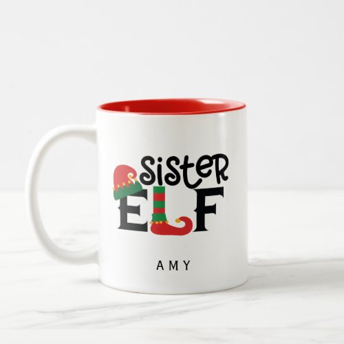 Personalized Sister Elf Two_Tone Coffee Mug