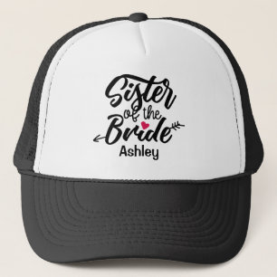 Personalized Sister of the Bride Heart and Arrow Trucker Hat