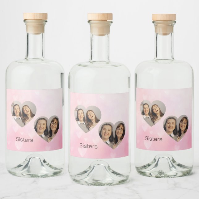 Personalized Sisters Heart-Shaped Photo Label (Bottles)