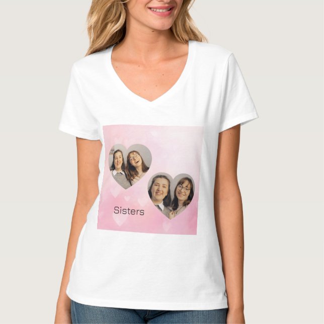 Personalized Sisters Heart-Shaped Photo T-Shirt (Front)
