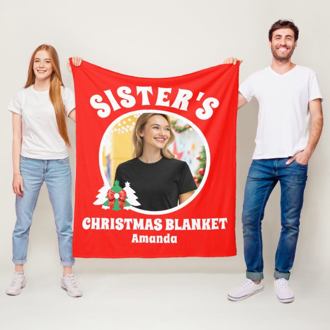 Personalized Sister's Photo Christmas Fleece Blanket (In Situ)