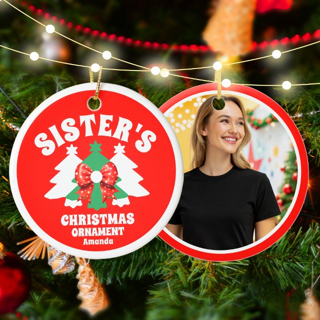 Personalized Sister's Photo Christmas Tree Ceramic Ornament (Creator Uploaded)