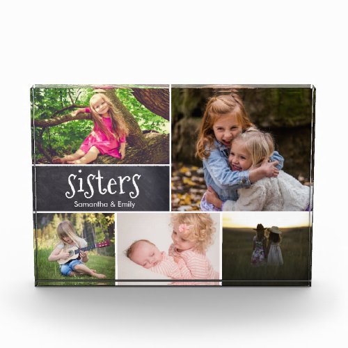 Personalized Sisters Photo Collage chalkboard etch