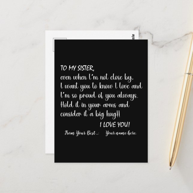 Personalized Sisters To My Sister I Love You Postcard (Front/Back In Situ)