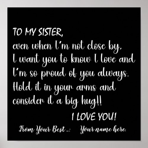 Personalized Sisters To My Sister I Love You Poster