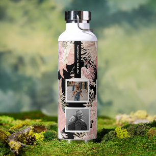 Personalized Six Photo Boho Floral Design Water Bottle