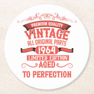 Personalized sixty vintage 60th birthday gifts round paper coaster