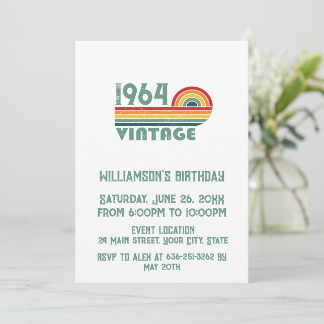 Personalized sixty vintage 60th birthday party invitation (Standing Front)