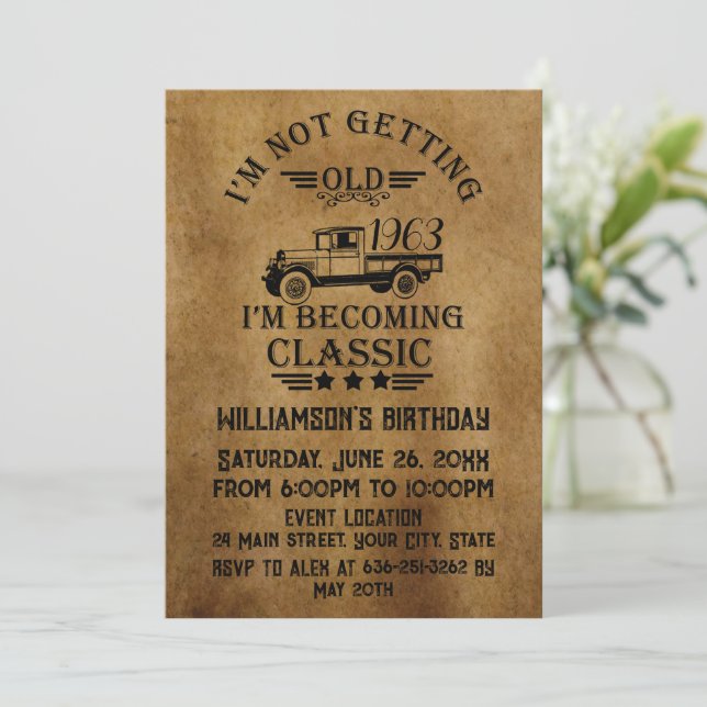 Personalized sixty vintage 60th birthday party invitation (Standing Front)