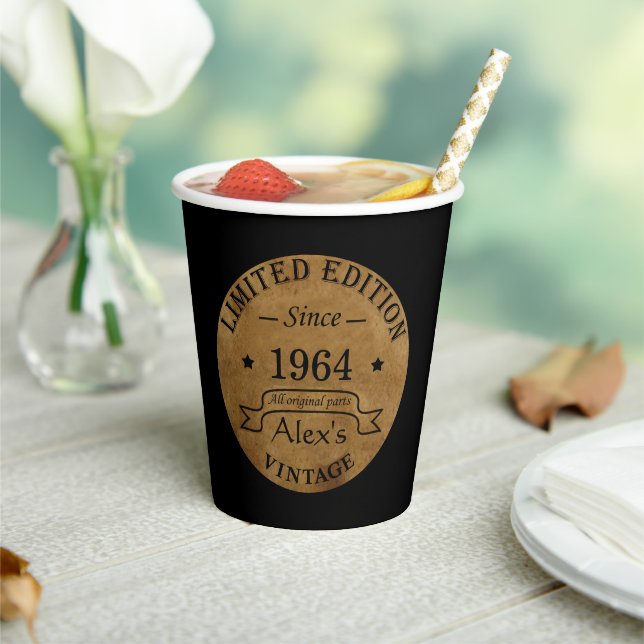 Personalized sixty vintage 60th birthday party paper cups (Insitu)