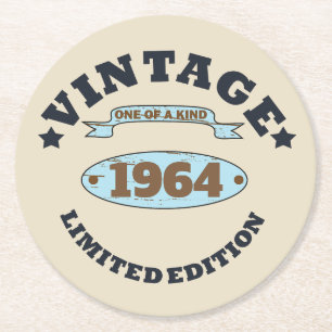 Personalized sixty vintage 60th birthday party round paper coaster