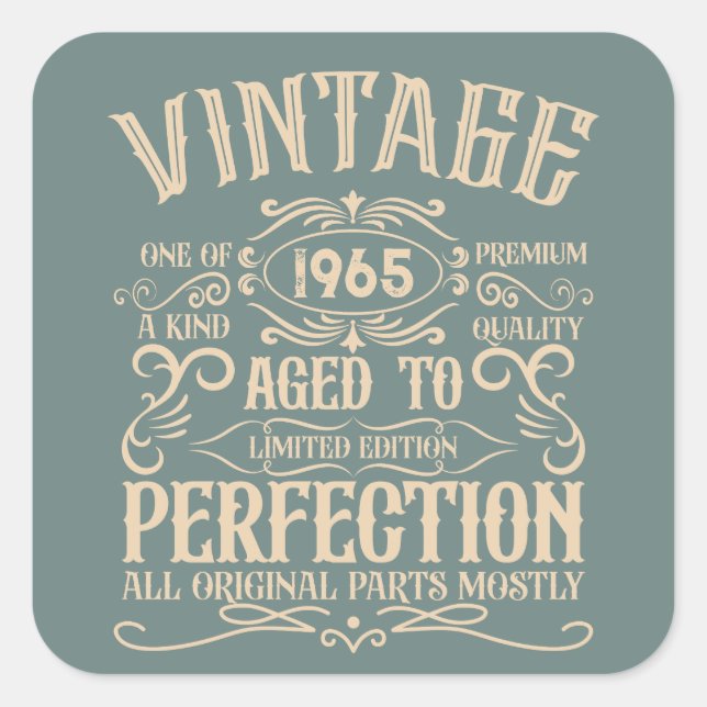 Personalized sixty vintage 60th birthday party square sticker (Front)