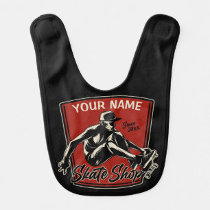 Personalized Skate Shop Grab Trick Skateboarding Baby Bib