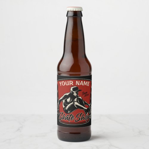 Personalized Skate Shop Grab Trick Skateboarding  Beer Bottle Label