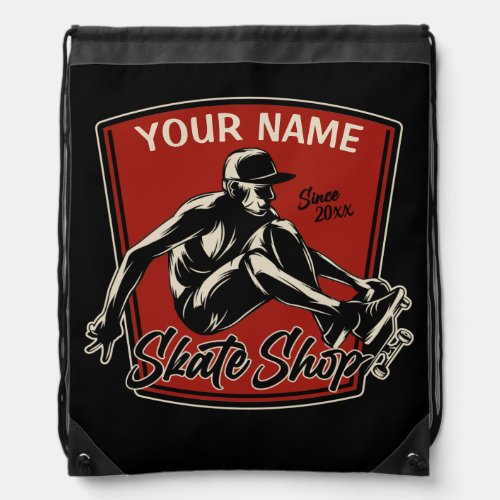 Personalized Skate Shop Grab Trick Skateboarding  Drawstring Bag