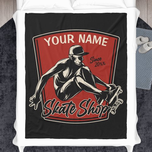 Personalized Skate Shop Grab Trick Skateboarding Fleece Blanket