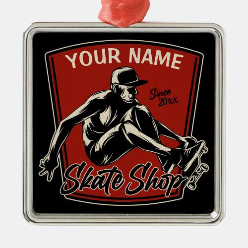 Personalized Skate Shop Grab Trick Skateboarding  Metal Ornament