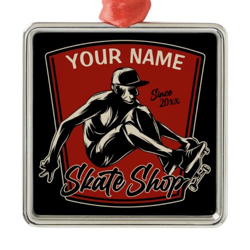 Personalized Skate Shop Grab Trick Skateboarding  Metal Ornament