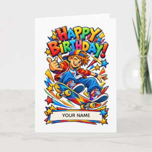 Personalized Skateboard Birthday Card for Boys