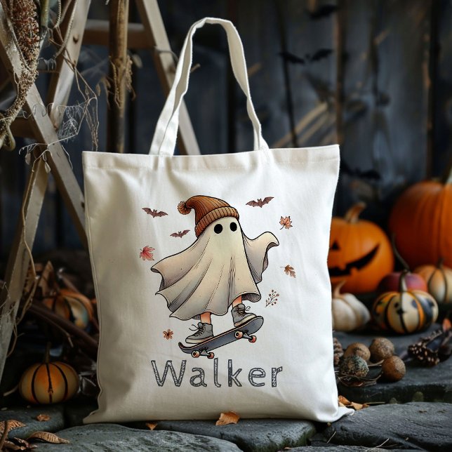 Personalized Skateboard Ghost Trick Or Treat Candy Tote Bag (Creator Uploaded)