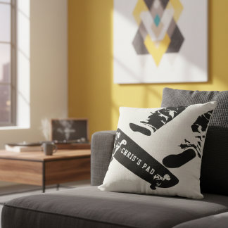 Personalized Skateboard Jump – Black And White Throw Pillow