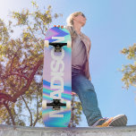 Personalized Skateboard Name Holographic Wave<br><div class="desc">Easily personalize this colorful Skateboard on Holographic Rainbow Pastel Wave abstract design featuring Unicorn aesthetic with a modern and cute touch of fairy. Add your name,  choose font,  change size and position,  add clipart,  photos and shapes.</div>