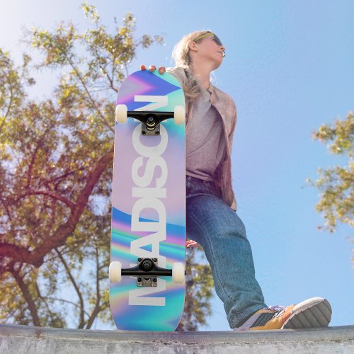 Personalized Skateboard Name Holographic Wave