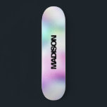 Personalized Skateboard Name Modern Cute<br><div class="desc">Easily personalize this colorful Skateboard on Modern Cute Holographic Rainbow Pastel Gradient abstract design featuring Unicorn aesthetic with a modern and cute touch of fairy. Add your name,  choose font,  change size and position,  add clipart,  photos and shapes.</div>