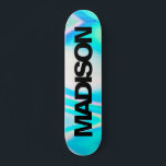 Personalized Skateboard Name Turquoise Blue Wave<br><div class="desc">Easily personalize this colorful Skateboard on Fresh Turquoise Blue Holographic Rainbow Pastel Wave abstract design featuring stylish and modern aesthetic. Add your name,  choose font,  change size and position,  add clipart,  photos and shapes.</div>