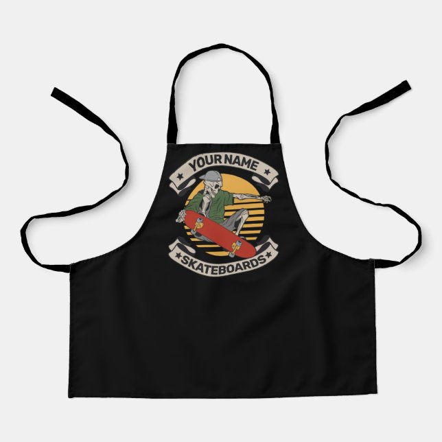 Personalized Skateboard Nose Grab Skeleton Skater  Apron (Front)