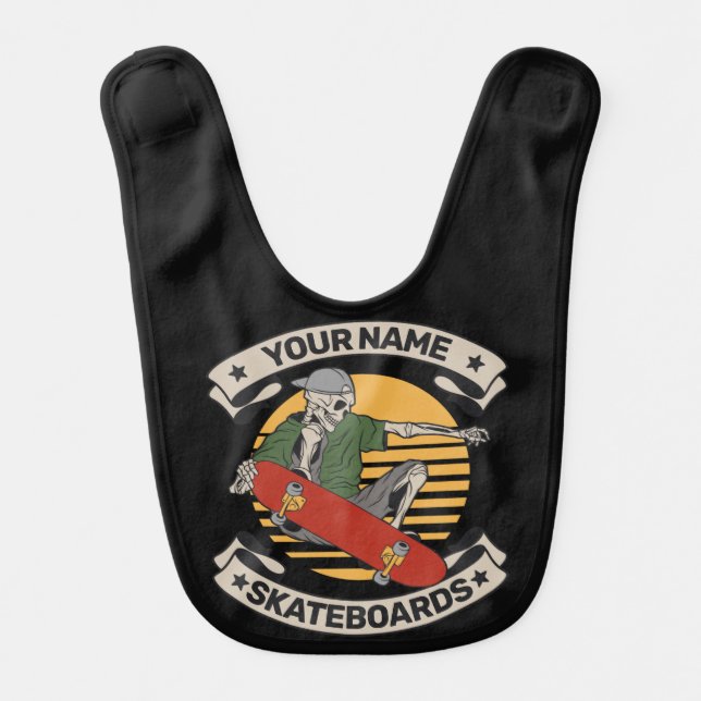 Personalized Skateboard Nose Grab Skeleton Skater  Baby Bib (Front)