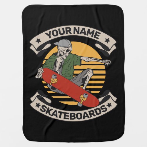 Personalized Skateboard Nose Grab Skeleton Skater  Baby Blanket