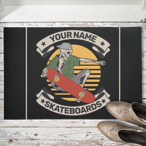 Personalized Skateboard Nose Grab Skeleton Skater  Doormat