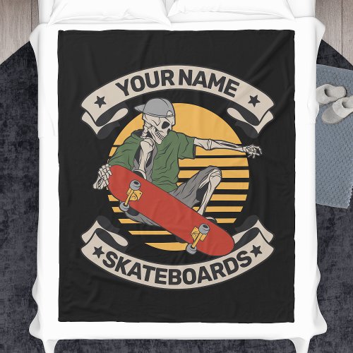 Personalized Skateboard Nose Grab Skeleton Skater  Fleece Blanket
