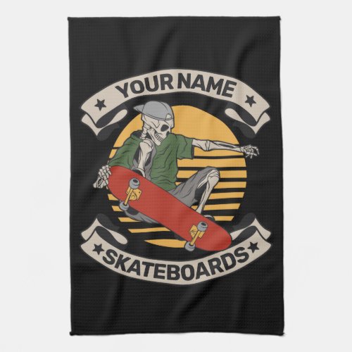 Personalized Skateboard Nose Grab Skeleton Skater  Kitchen Towel