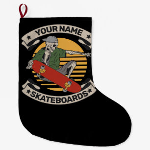 Personalized Skateboard Nose Grab Skeleton Skater  Large Christmas Stocking