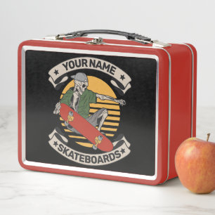 Personalized Skateboard Nose Grab Skeleton Skater Metal Lunch Box