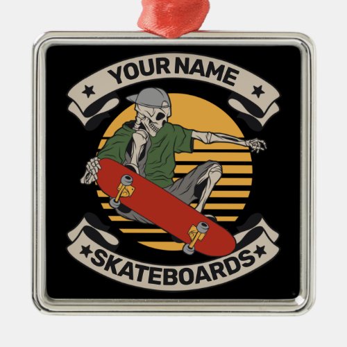 Personalized Skateboard Nose Grab Skeleton Skater  Metal Ornament