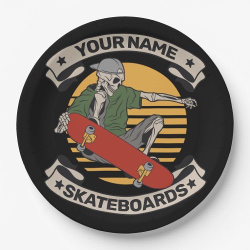 Personalized Skateboard Nose Grab Skeleton Skater  Paper Plates