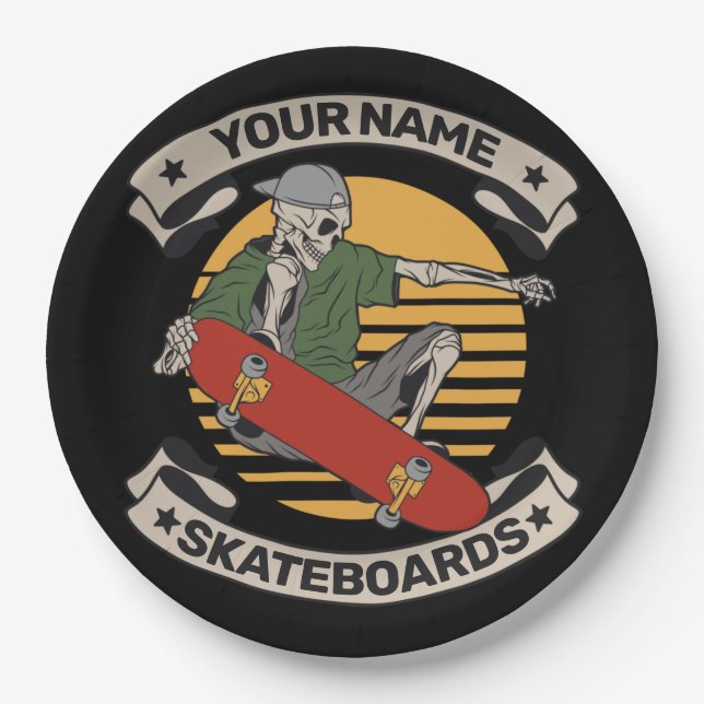 Personalized Skateboard Nose Grab Skeleton Skater  Paper Plates (Front)
