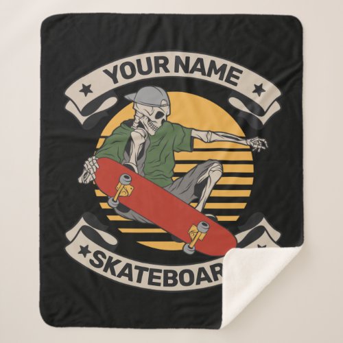 Personalized Skateboard Nose Grab Skeleton Skater  Sherpa Blanket