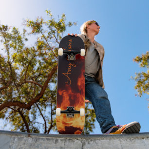Personalized Skateboard with Flames Design