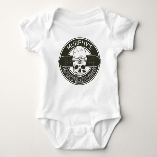 Personalized Skater NAME Skull Skateboarding Skate Baby Bodysuit