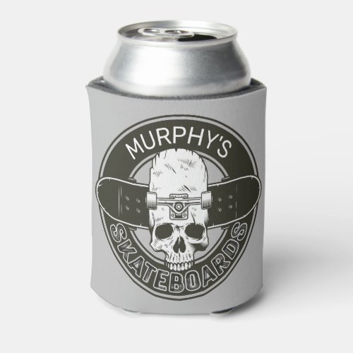 Personalized Skater NAME Skull Skateboarding Skate Can Cooler