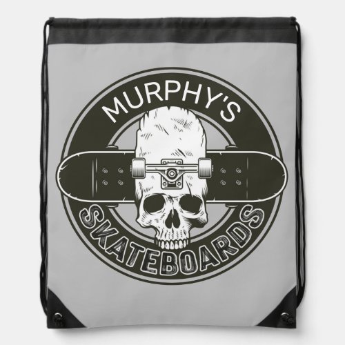 Personalized Skater NAME Skull Skateboarding Skate Drawstring Bag