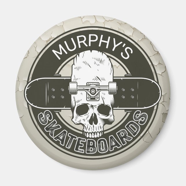 Personalized Skater NAME Skull Skateboarding Skate Magnet (Front)