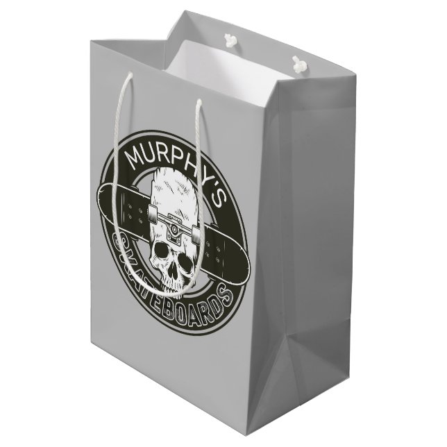 Personalized Skater NAME Skull Skateboarding Skate Medium Gift Bag (Back Angled)