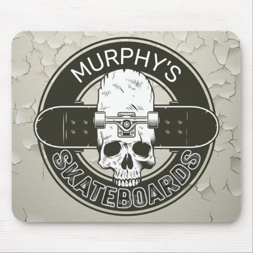 Personalized Skater NAME Skull Skateboarding Skate Mouse Pad