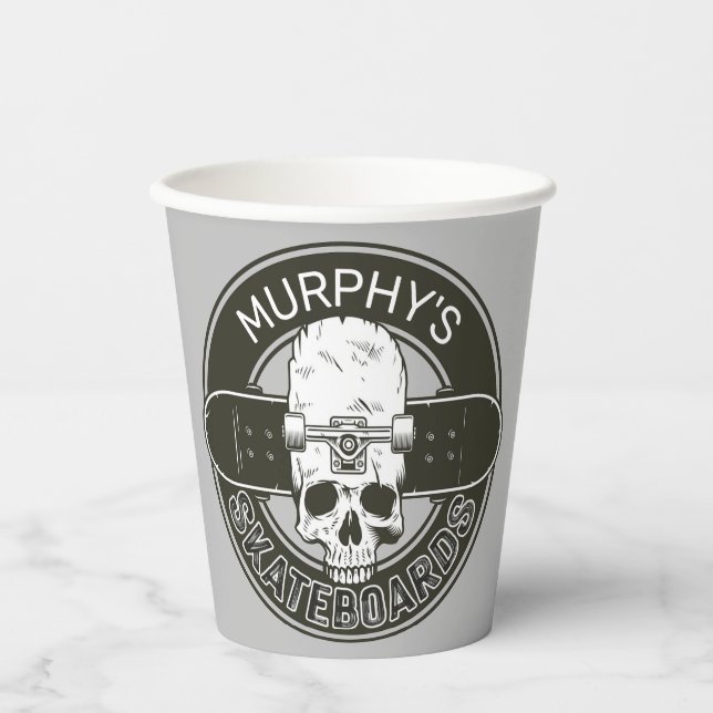 Personalized Skater NAME Skull Skateboarding Skate Paper Cups (Front)