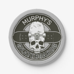 Personalized Skater NAME Skull Skateboarding Skate Paper Plates